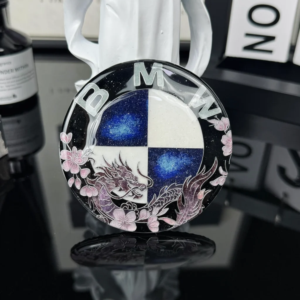 handcrafted custom bmw emblem purple dragon & sakura pattern artistic car badge