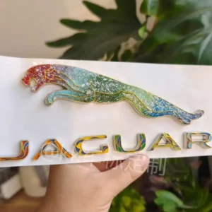 Handcrafted colorful vivid Jaguar car logo emblem badge